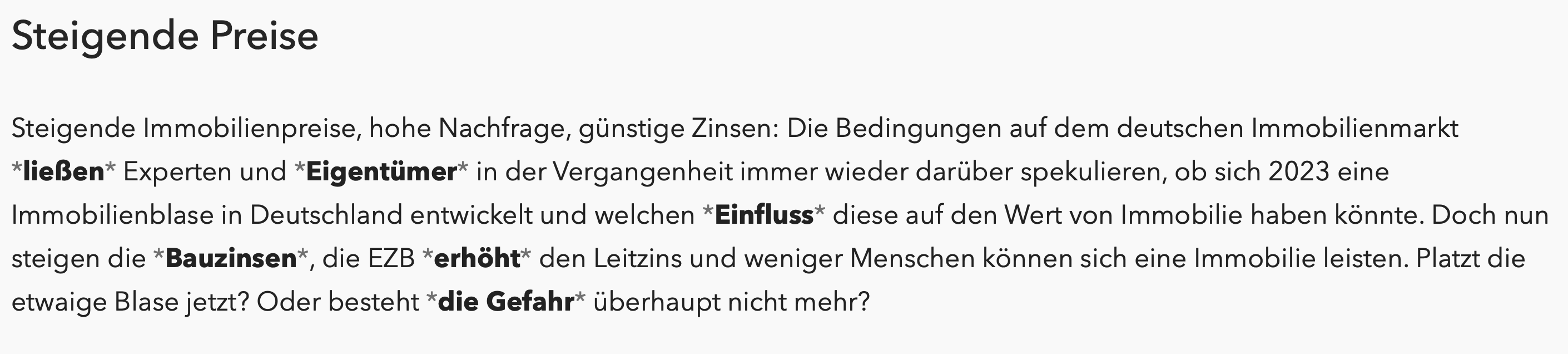 Steigende Preise auf dem Immobilienmarkt